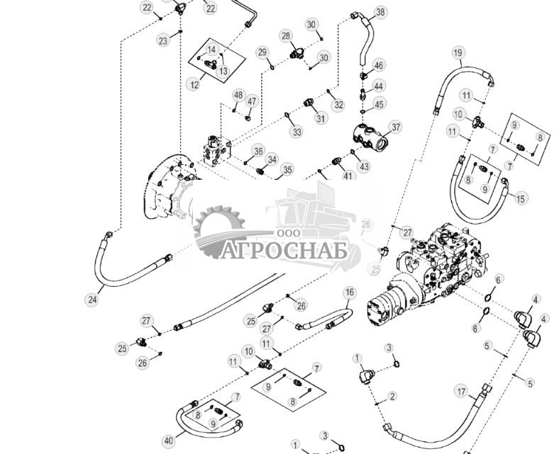 Гидросистема правого гидростатического привода (ручное управление) (односкоростной) - ST2443 174.jpg